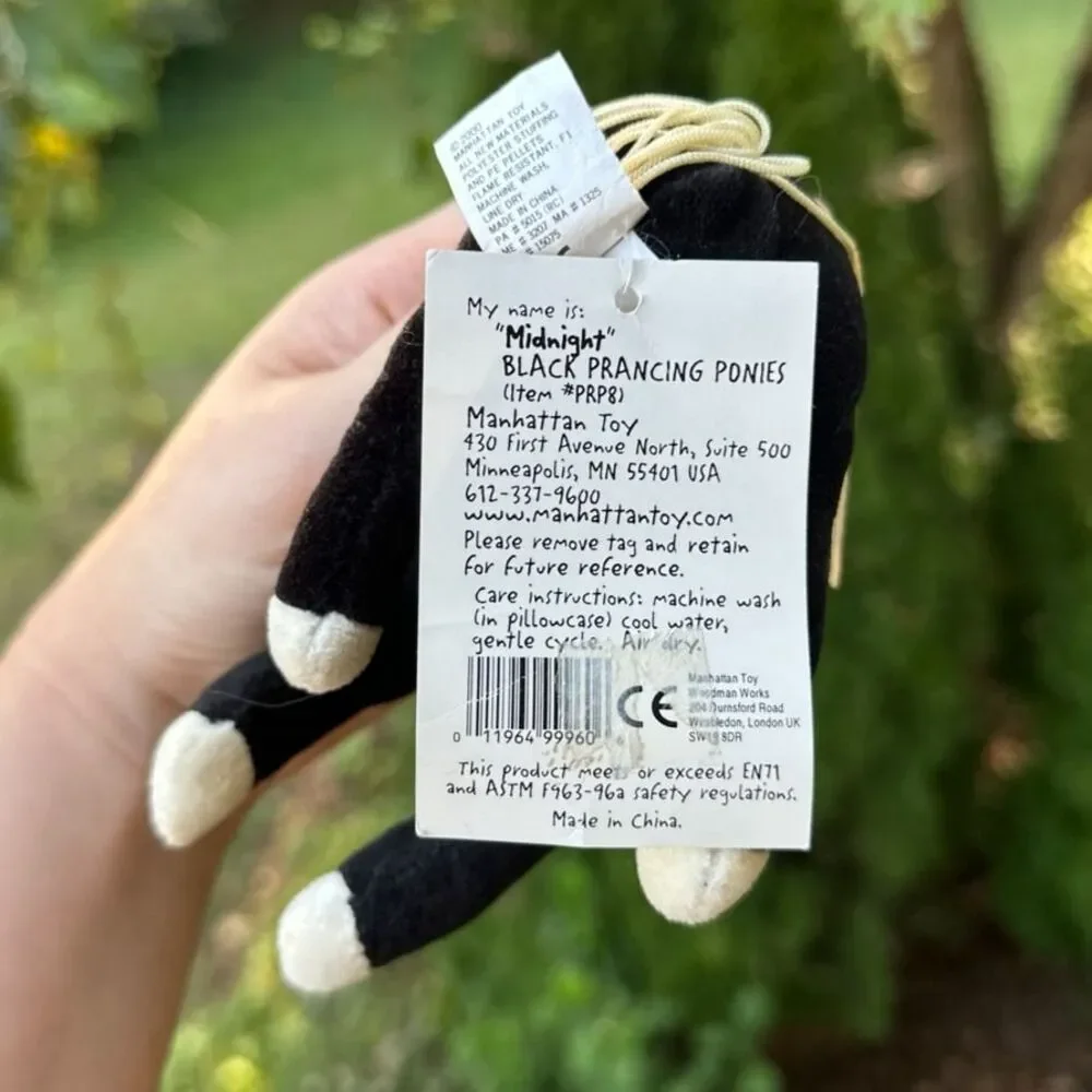 Manhattan Toy Co Prancing Ponies Vintage Black Horse Small Plush Stuffed Animal